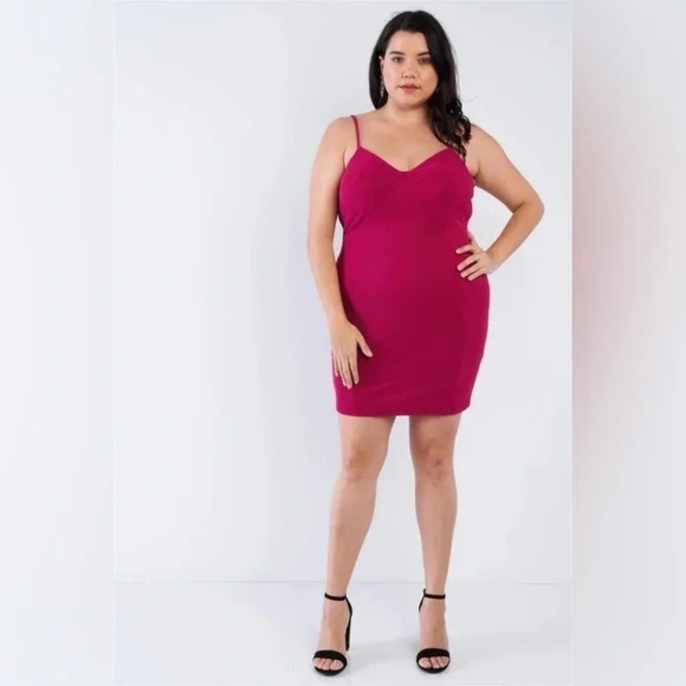 TRAC| Plus Size Wine Red Spaghetti Strap Mini Dress